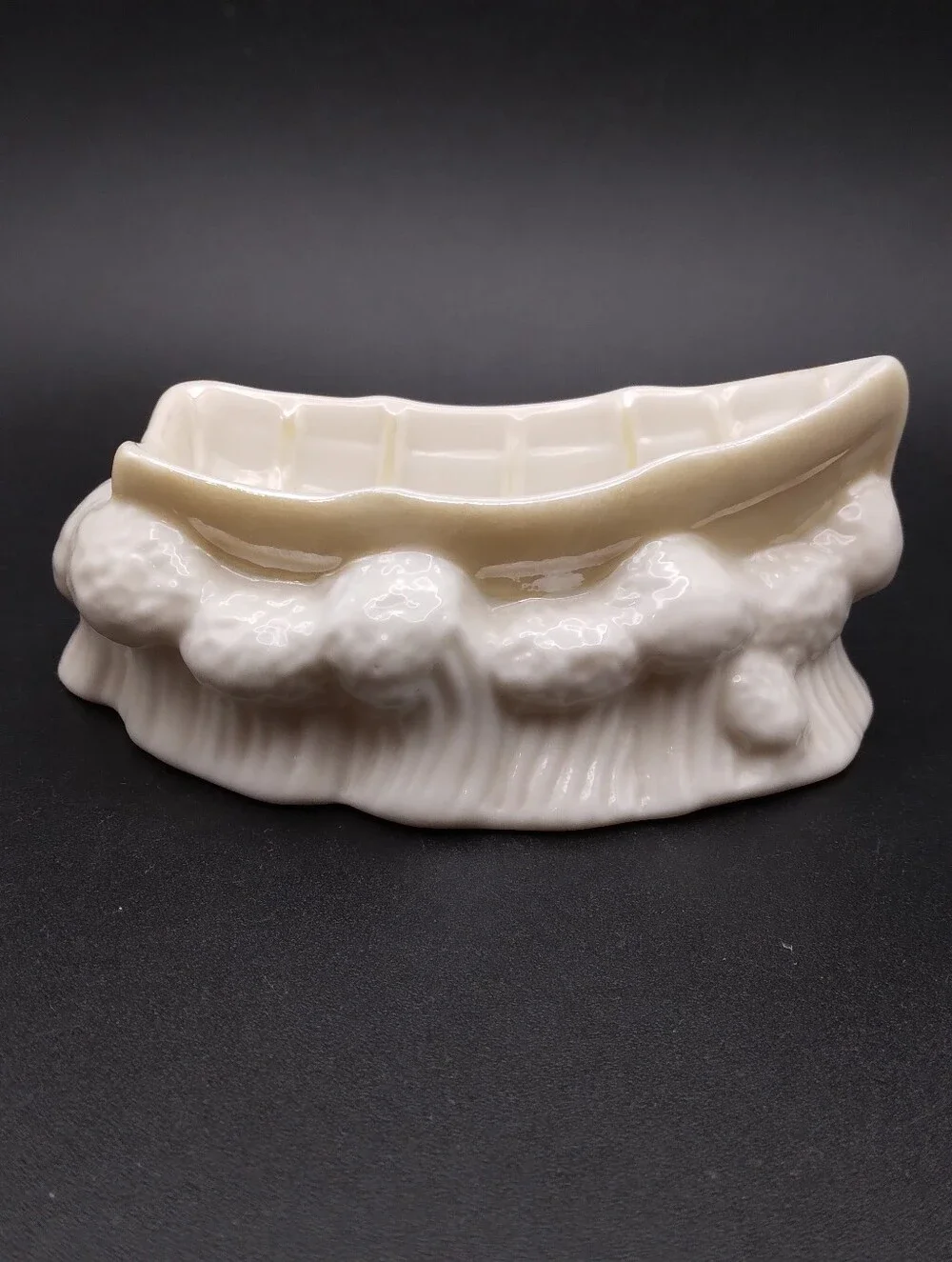 Vintage Belleek Pottery Row Boat On Waves Salt Cellar/Trinket Dish/Ashtray
